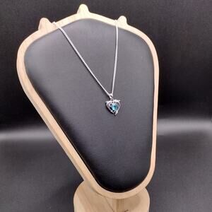 925 Sterling Silver Necklace W/ Dolphins Blue Topaz Heart Ocean Pendant Gift NEW